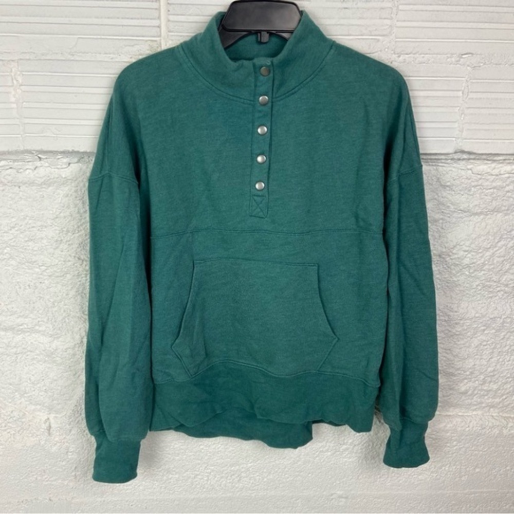 SO Green lounge life Pullover fleece Sweatshirt with Button Collar size small